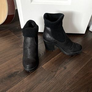 Winter black heeled boots with sock like detailing